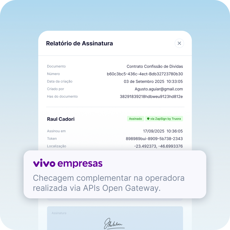 Validação Vivo empresas e ZapSIgn